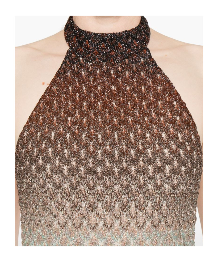 Missoni Multicolor Sleeveless Dress With Halterneck And Faded Effect In Viscose Blend Woman In Nude