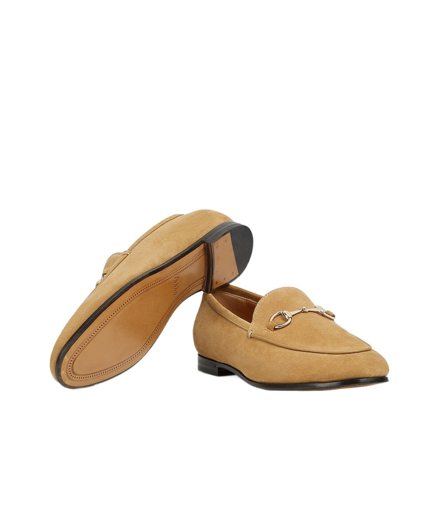 Gucci Jordaan Horsebit Suede Loafers In Nude
