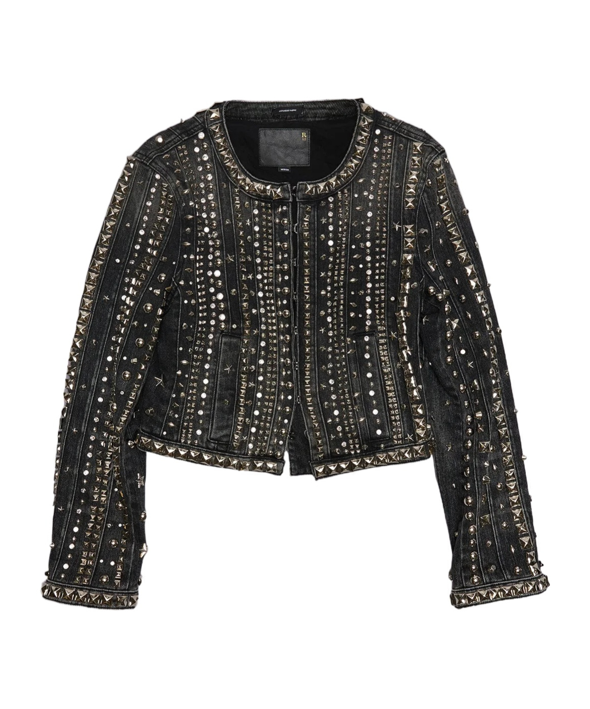 R13 Studded Hook Front Denim Jacket In Black