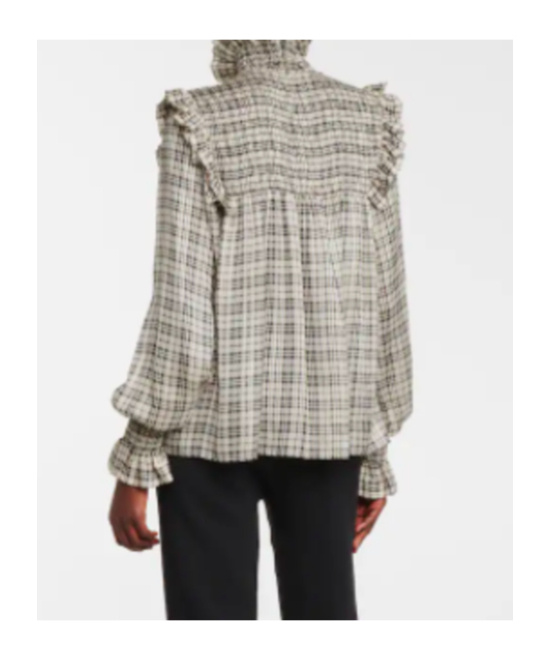 Saint Laurent Check-pattern Long-sleeve Blouse In Nude