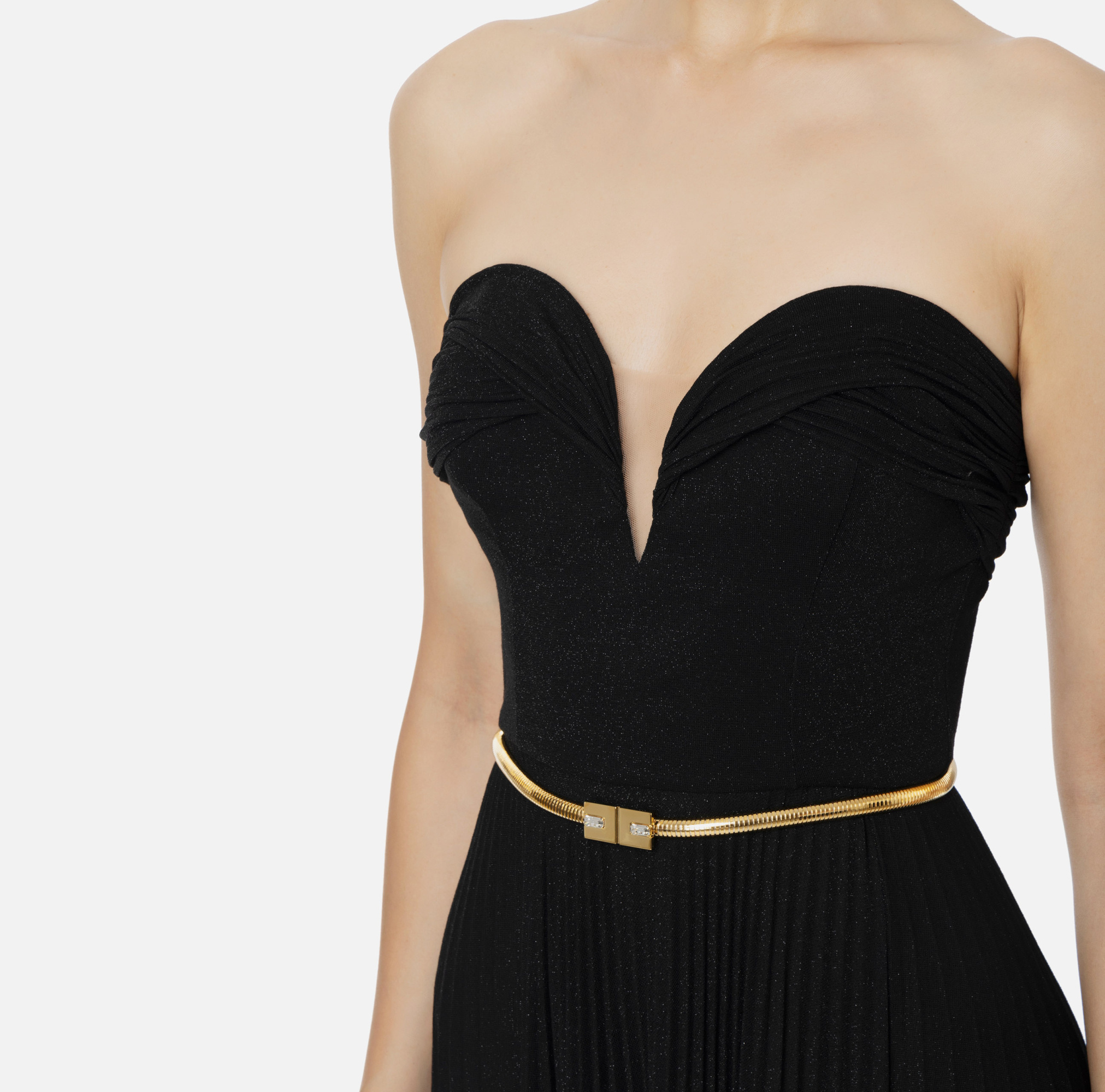 Elisabetta Franchi Belted Lurex Maxi Dress In Black