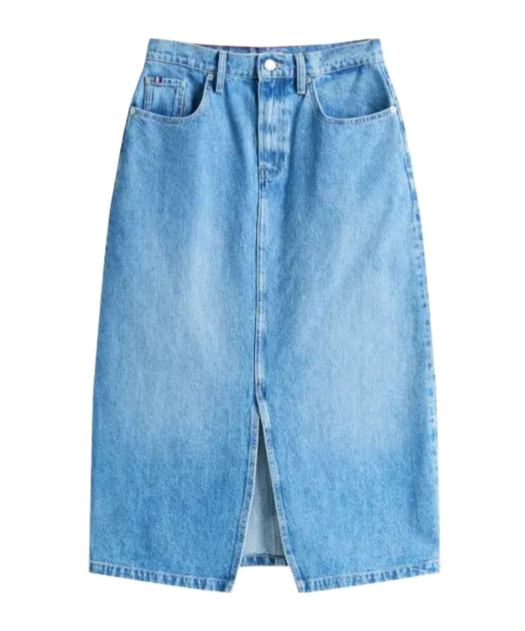 Tommy Hilfiger High Rise Denim Midi Skirt In Uma