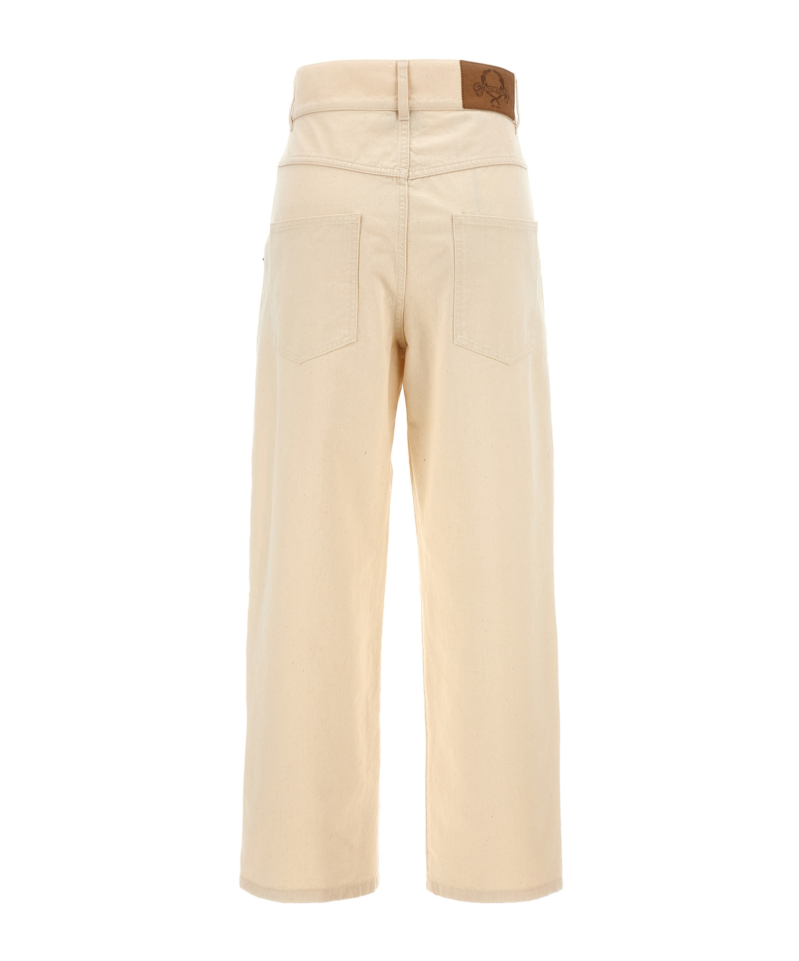 Moschino Ankle-length Cotton Gabardine Trousers With High Waist In Neutral