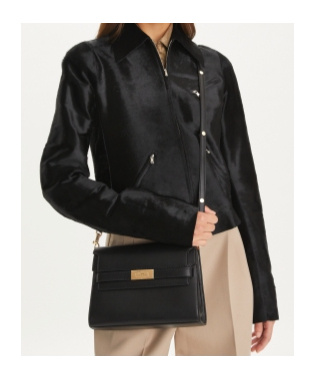 Tory Burch Lee Radziwill Black Shoulder Bag With Single Shoulder Strap And Front Clasp Closure In Leather Woman In Black