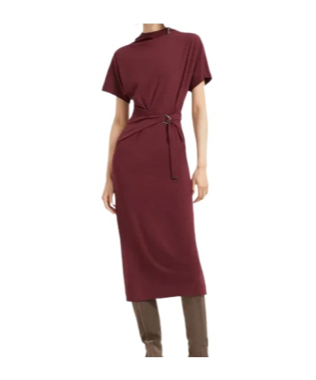 Brunello Cucinelli Belted Midi Dress In Red