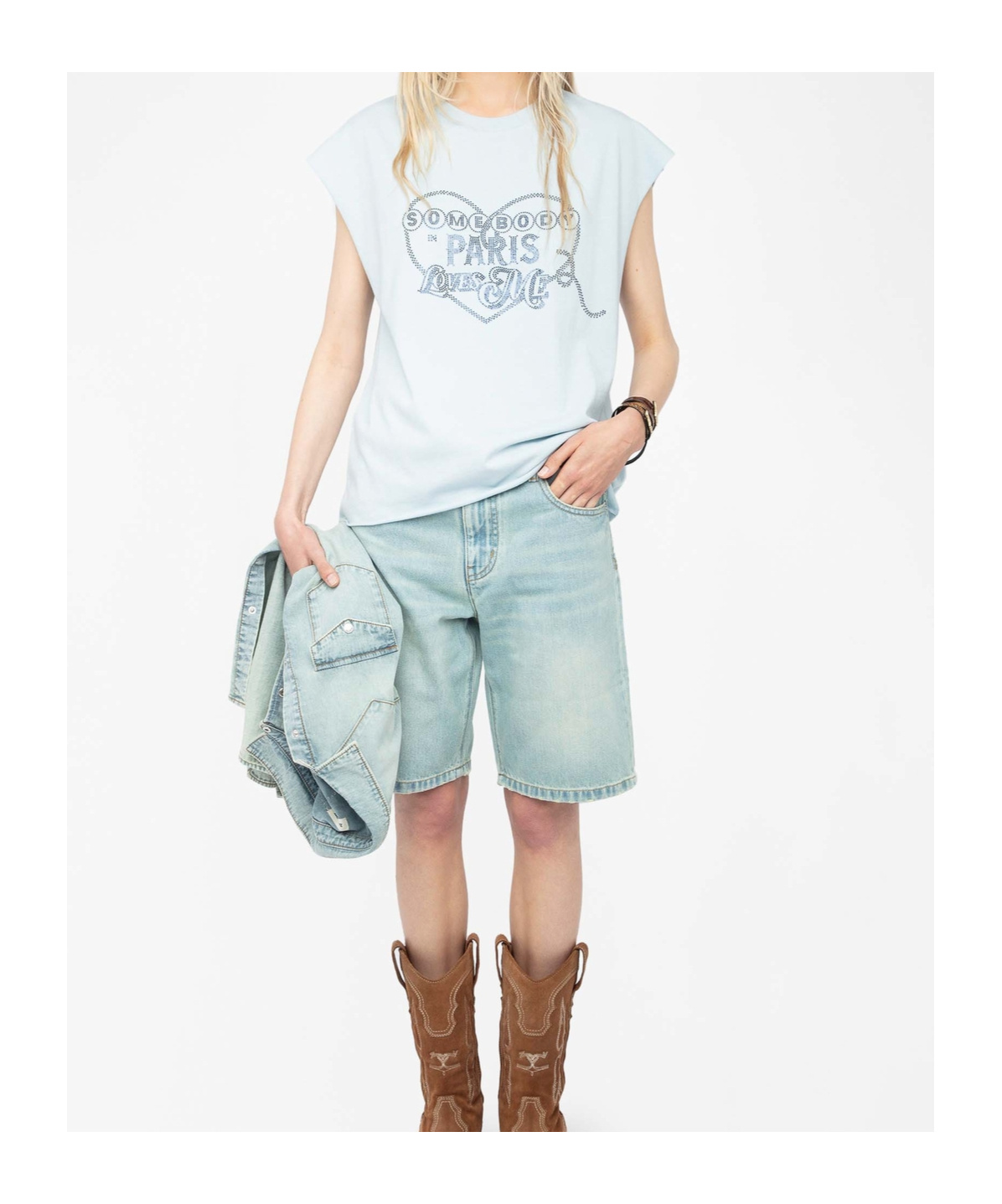 Zadig & Voltaire Womens Cloud Cloe Rhinestone-print Short-sleeve Cotton T-shirt Xs In Blue