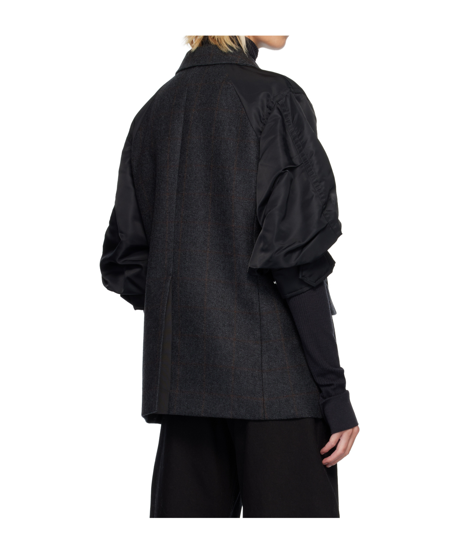 Sacai Double-faced Plaid Blazer In Black