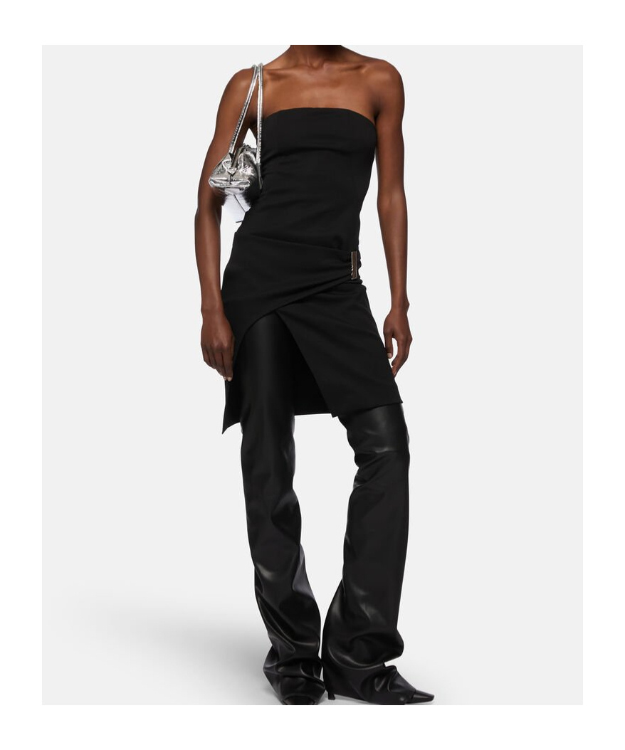 Attico Womens Black Engraved-hardware Bandeau Wool Mini Dress In Black