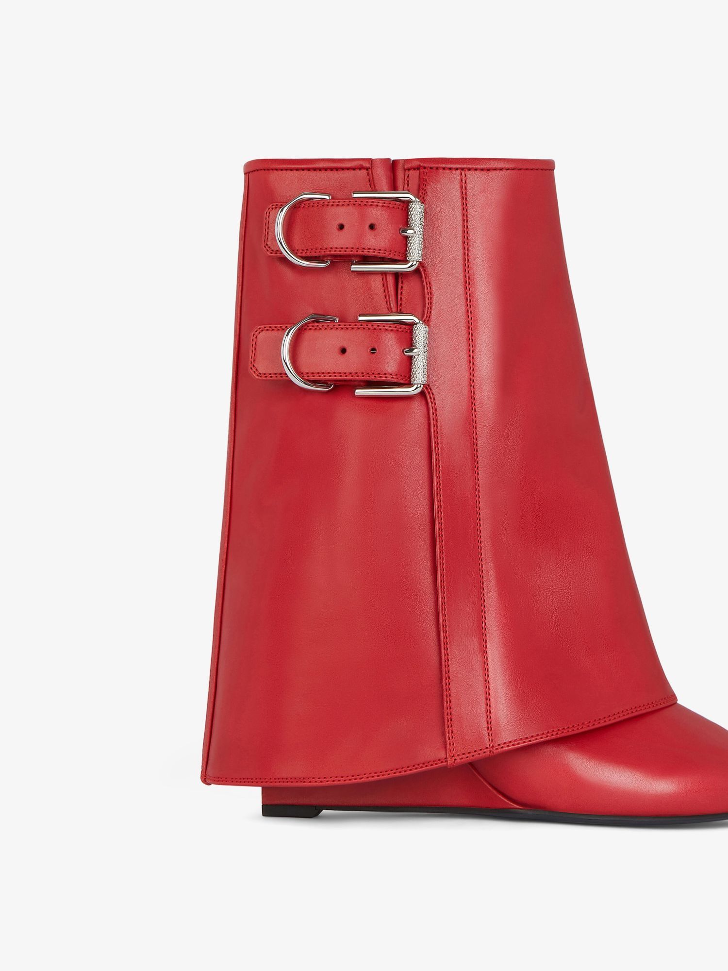 Shop Givenchy Shark Lock Buckles Ankle Boots In Leather In Red