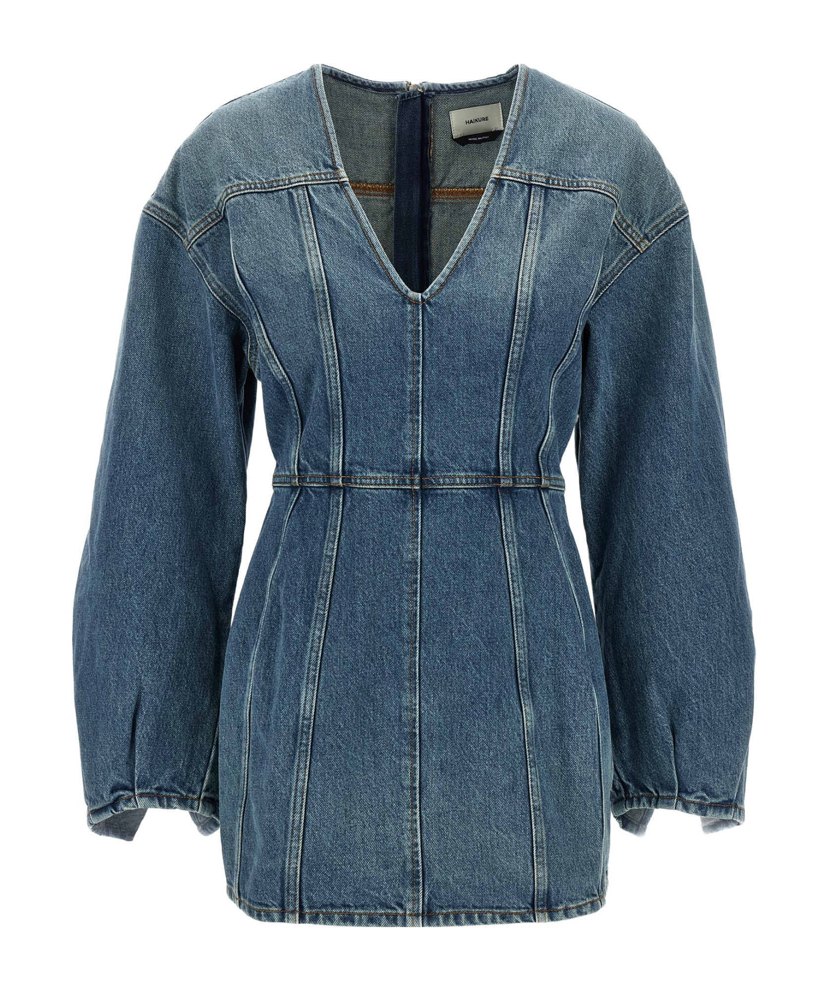Haikure V-neckline Long Sleeves Panel Detailing Dress In Blue