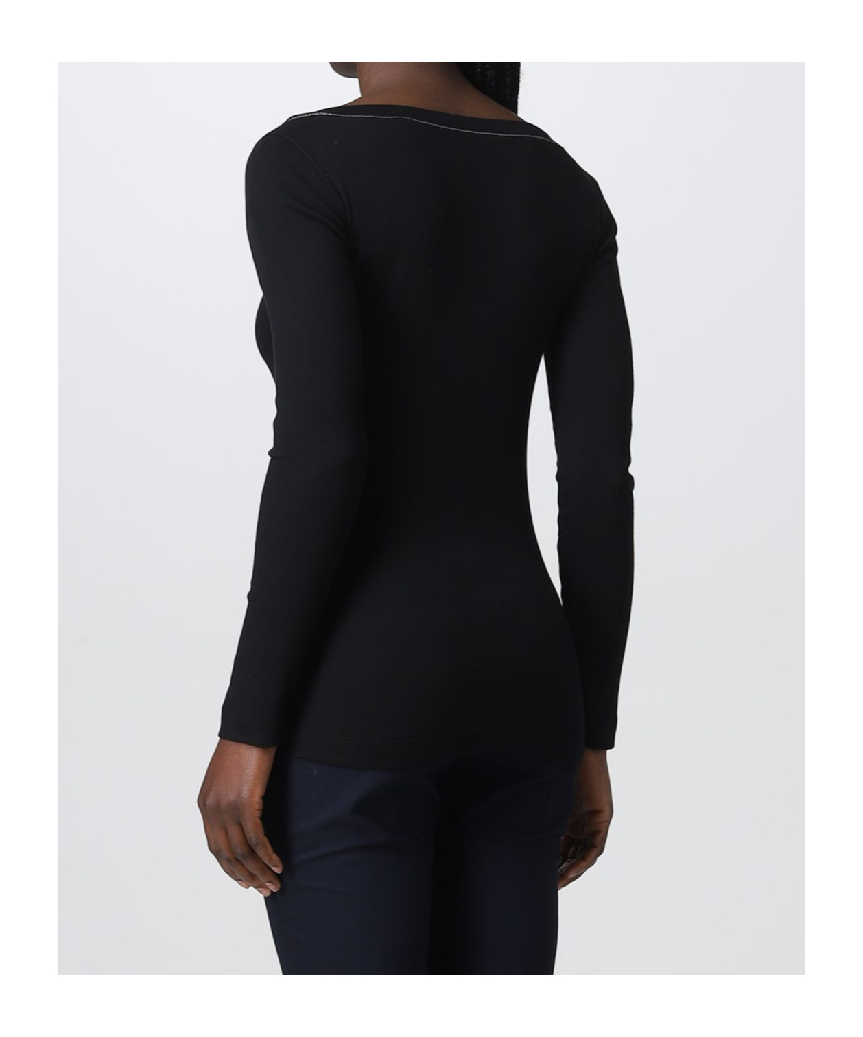 Brunello Cucinelli Black V-neck Pullover With Beads Detailing In Black
