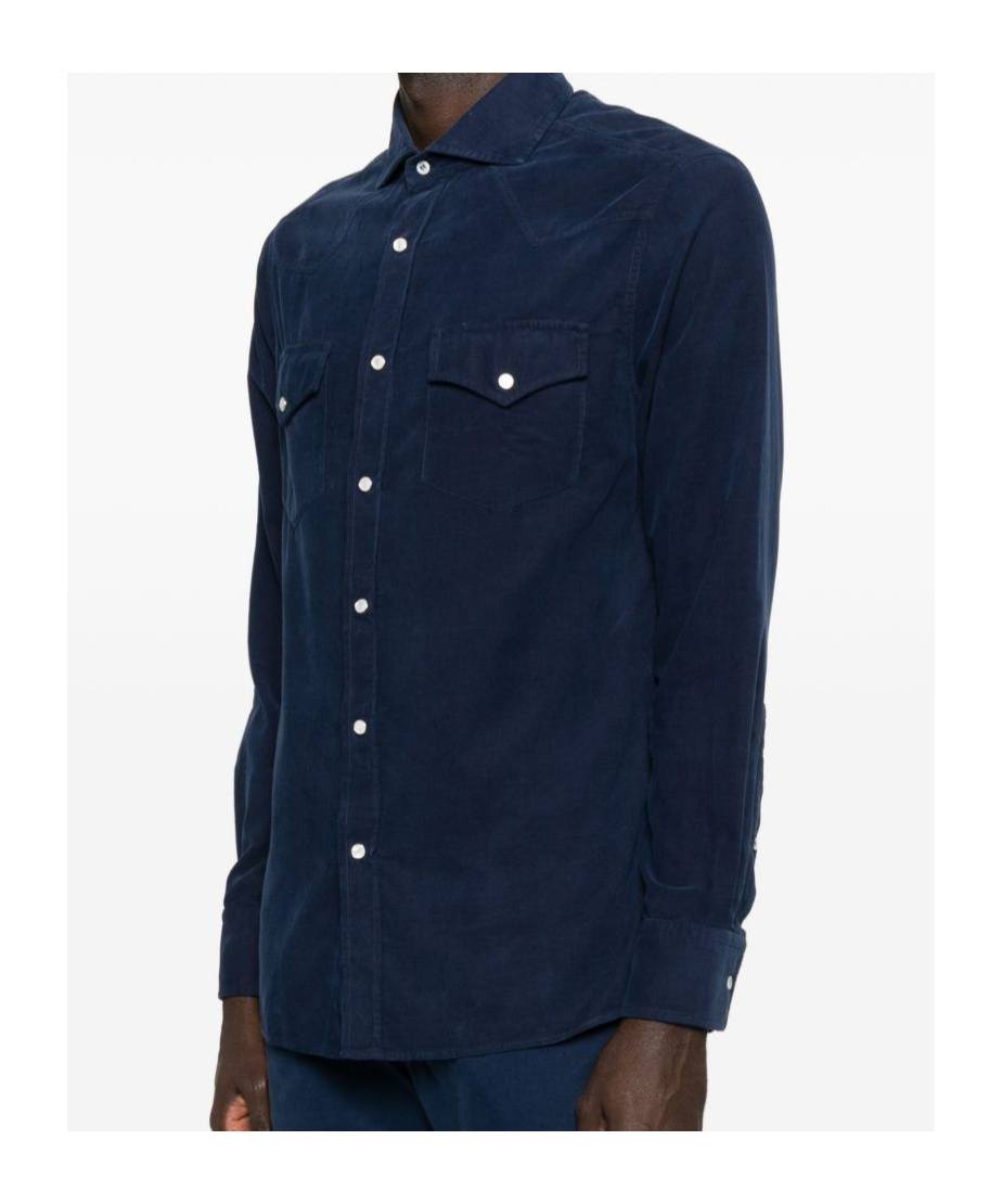 Brunello Cucinelli Men Easy Fit Western Shirt In Corduroy In Blue