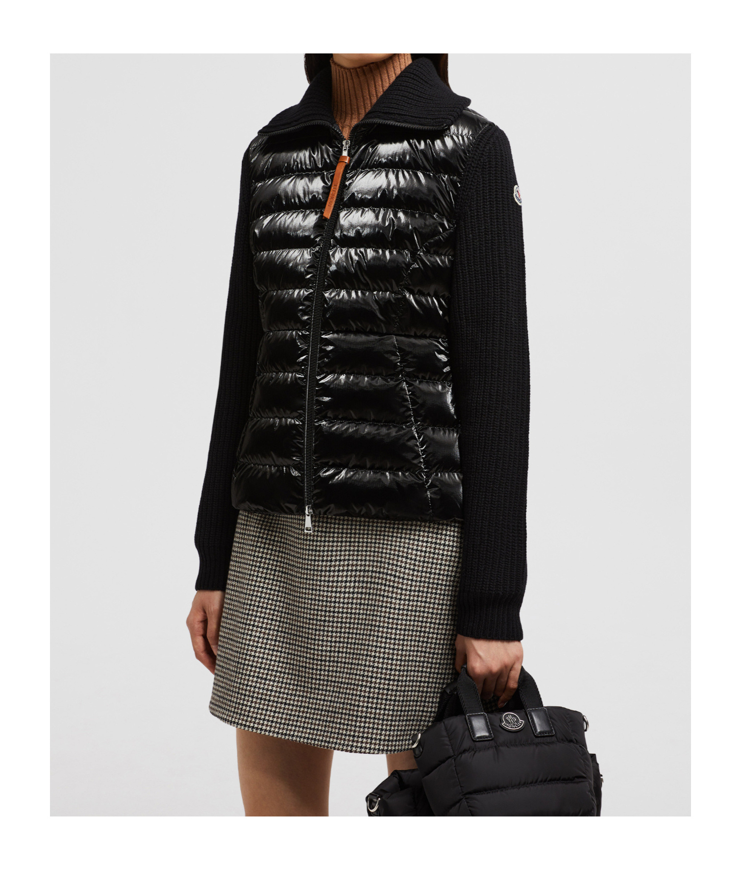 Moncler Puffer Knit Cardigan In Black