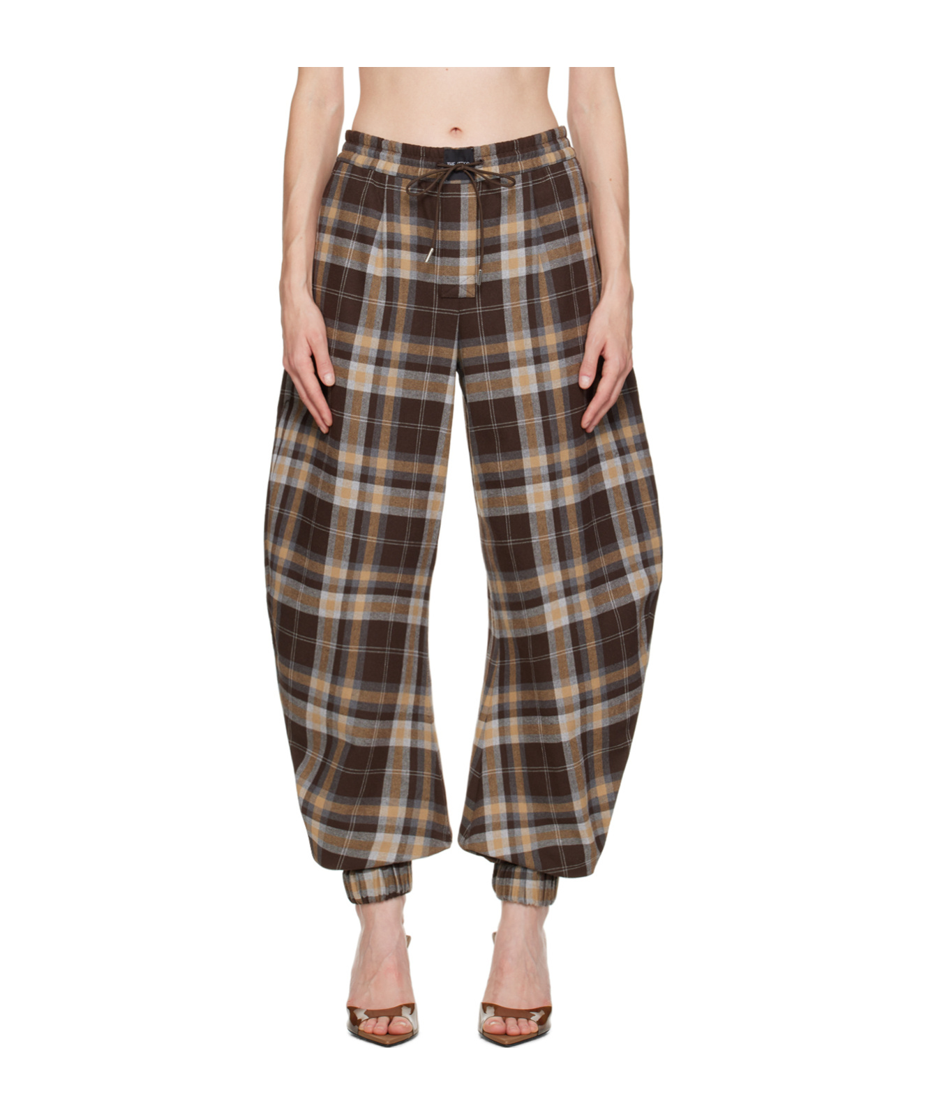 Attico Checked Cotton-blend Track Pants In Black