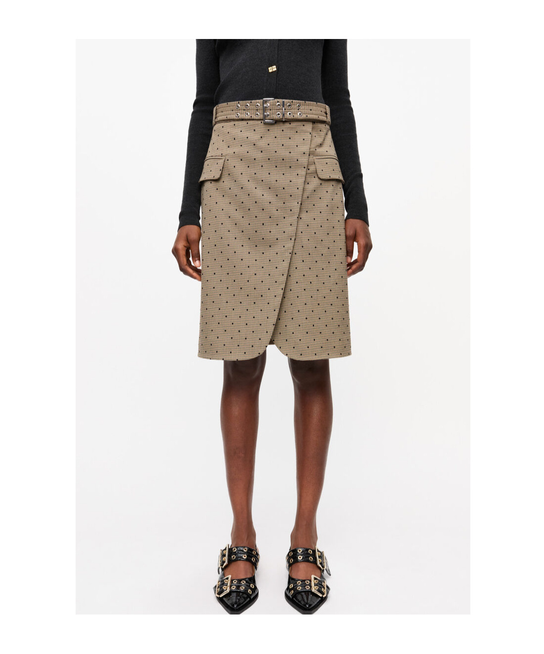 Ganni Polka Dot-print Skirt In Nude