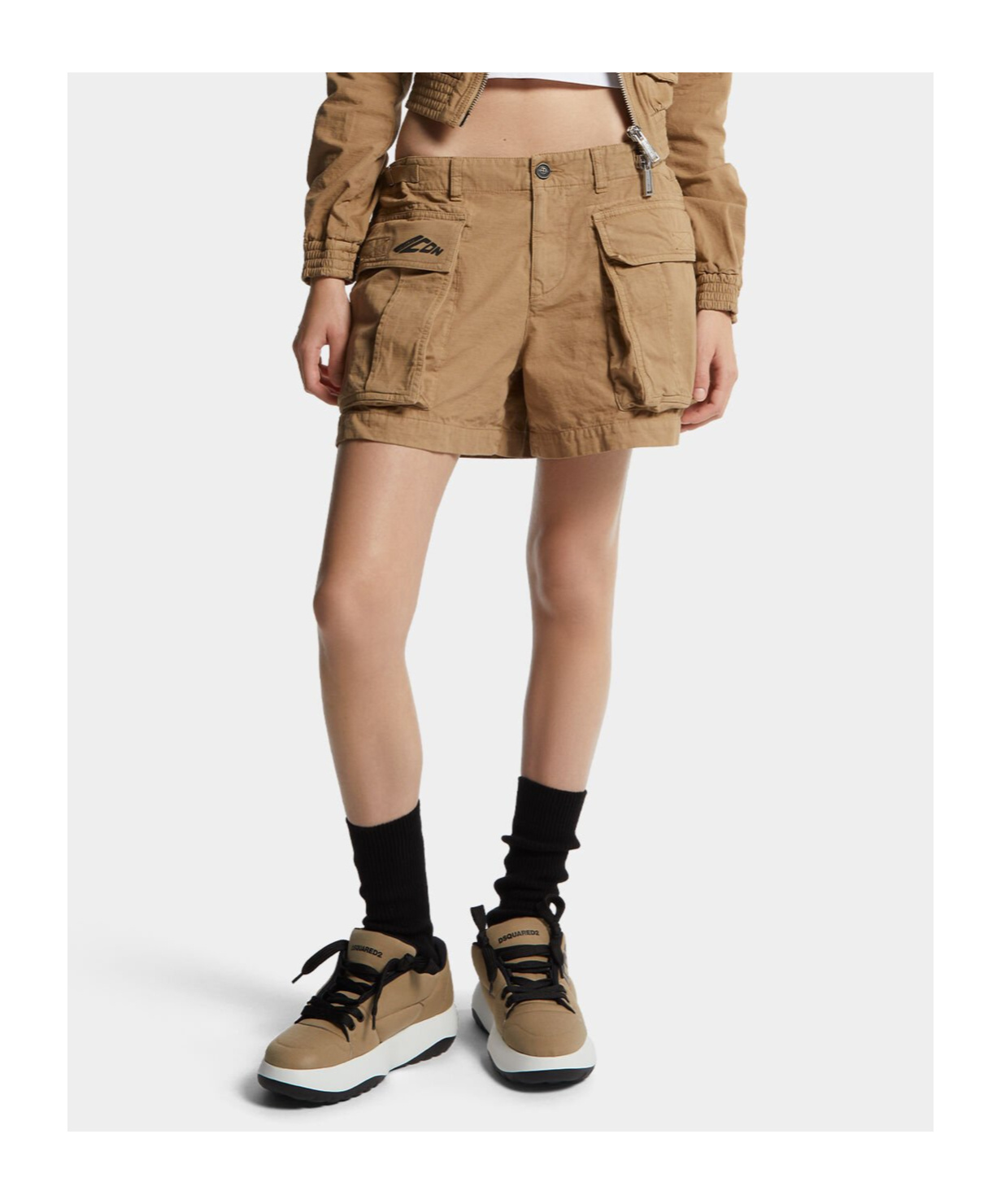 Dsquared2 Icon-print Cargo Shorts In Nude