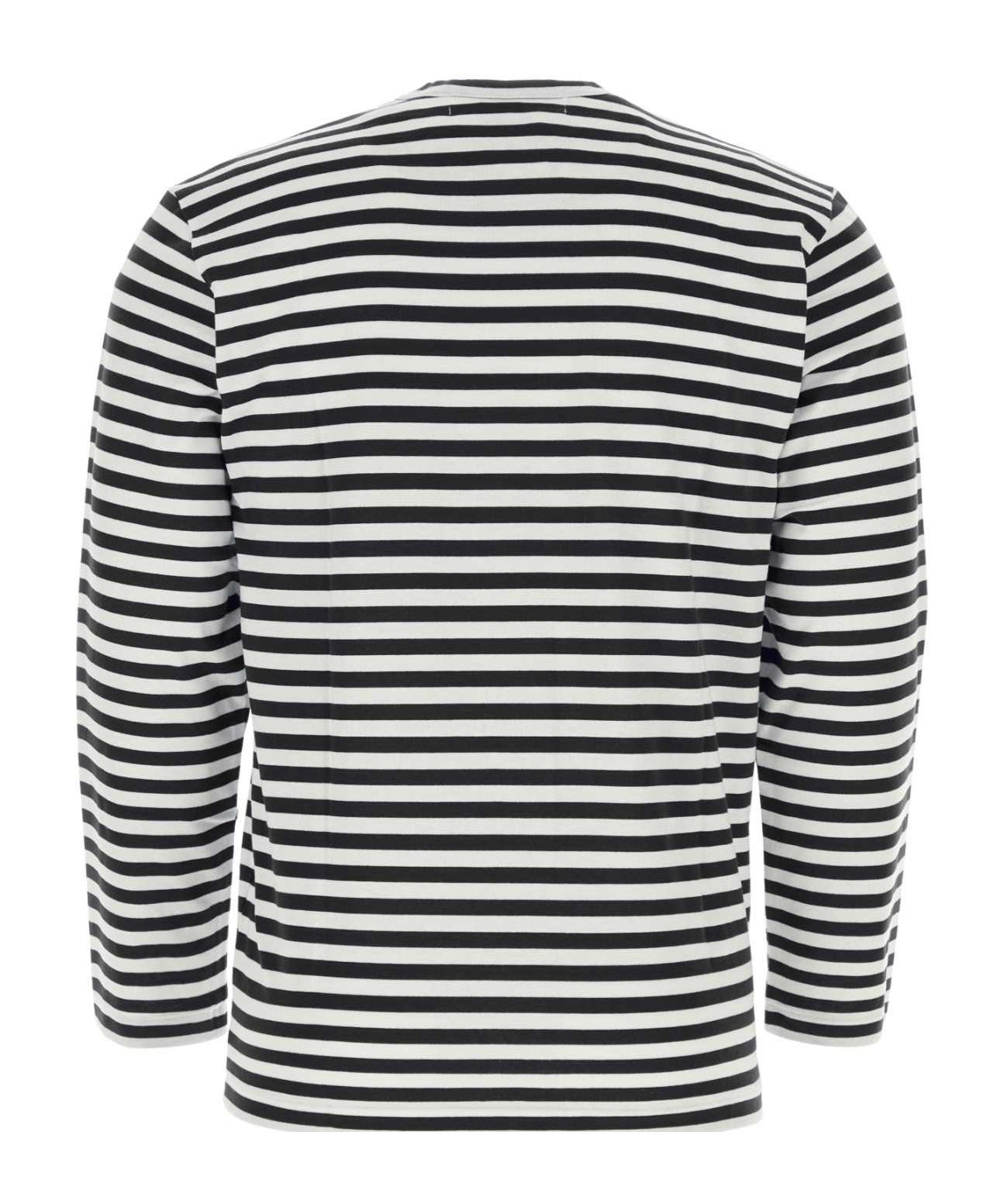Comme Des Garçons Play Heart-patch Striped Cotton T-shirt In Black