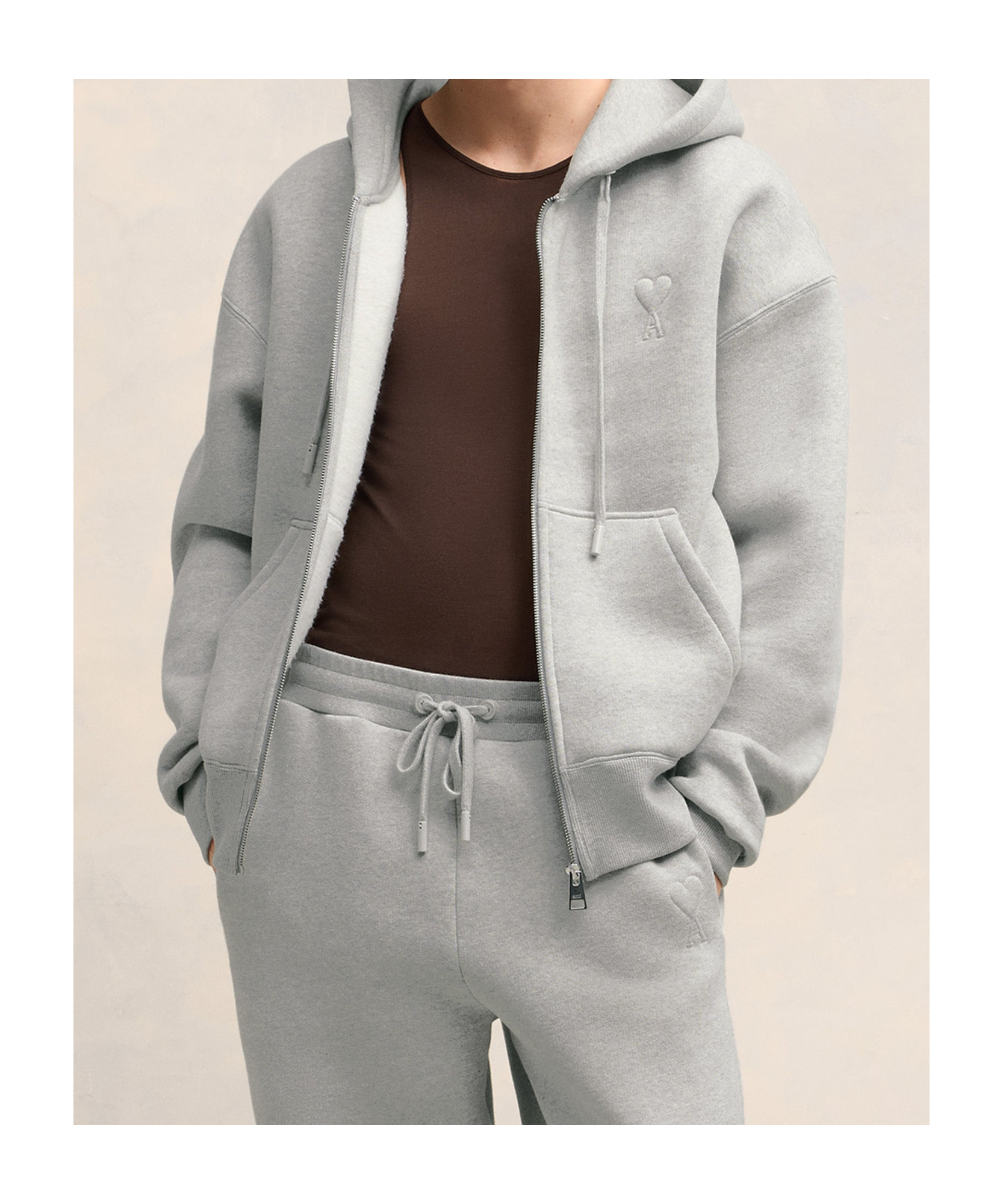 Ami Alexandre Mattiussi Zippered Ami De Coeur Hoodie In Gray