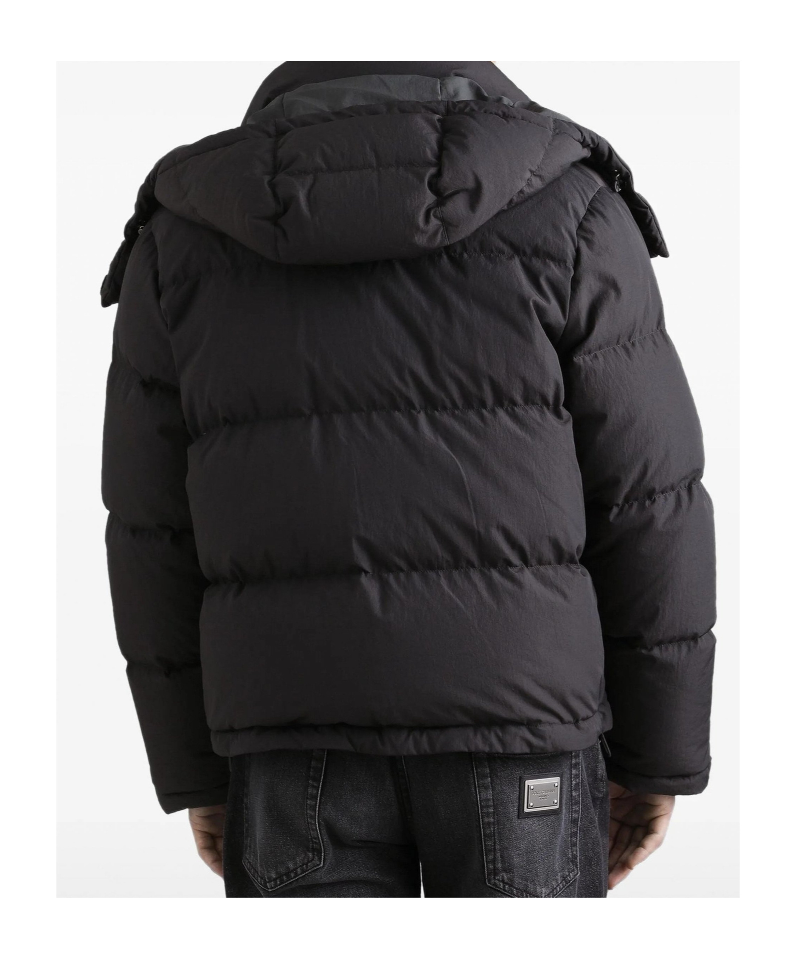 Dolce & Gabbana Ylon Twill Down Jacket With Logo Plate In Black