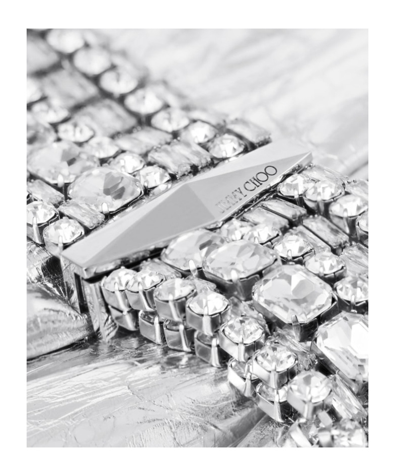 Jimmy Choo Rectangular Clutch Metallic Finish Embellished Strap In White