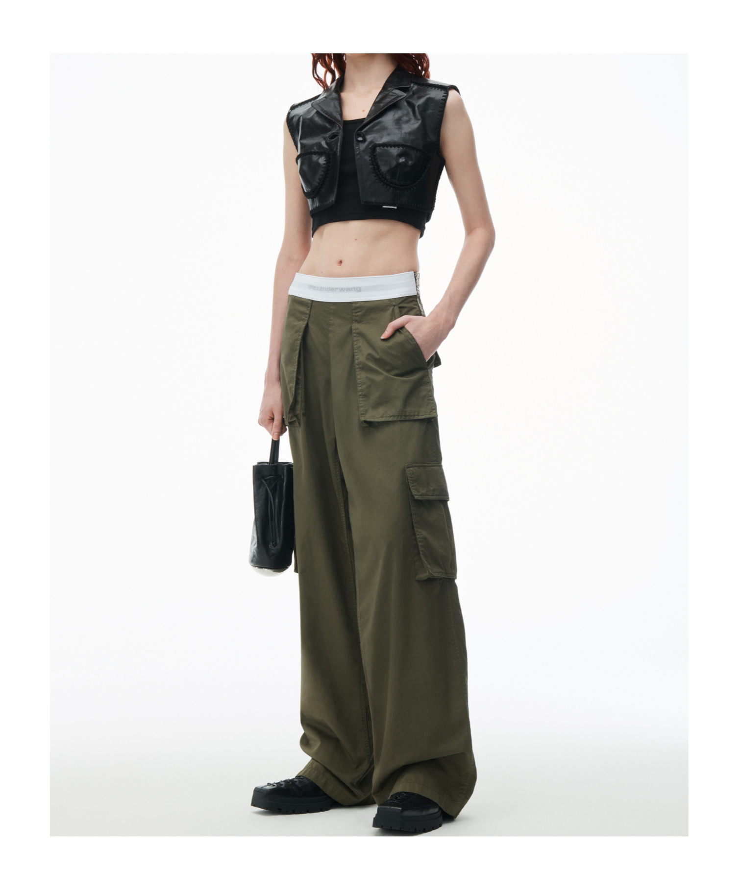 ALEXANDER WANG LOGO-WAISTBAND STRAIGHT-LEG CARGO TROUSERS