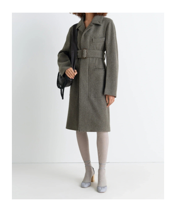 Lemaire Belted Tailored Coat In Green