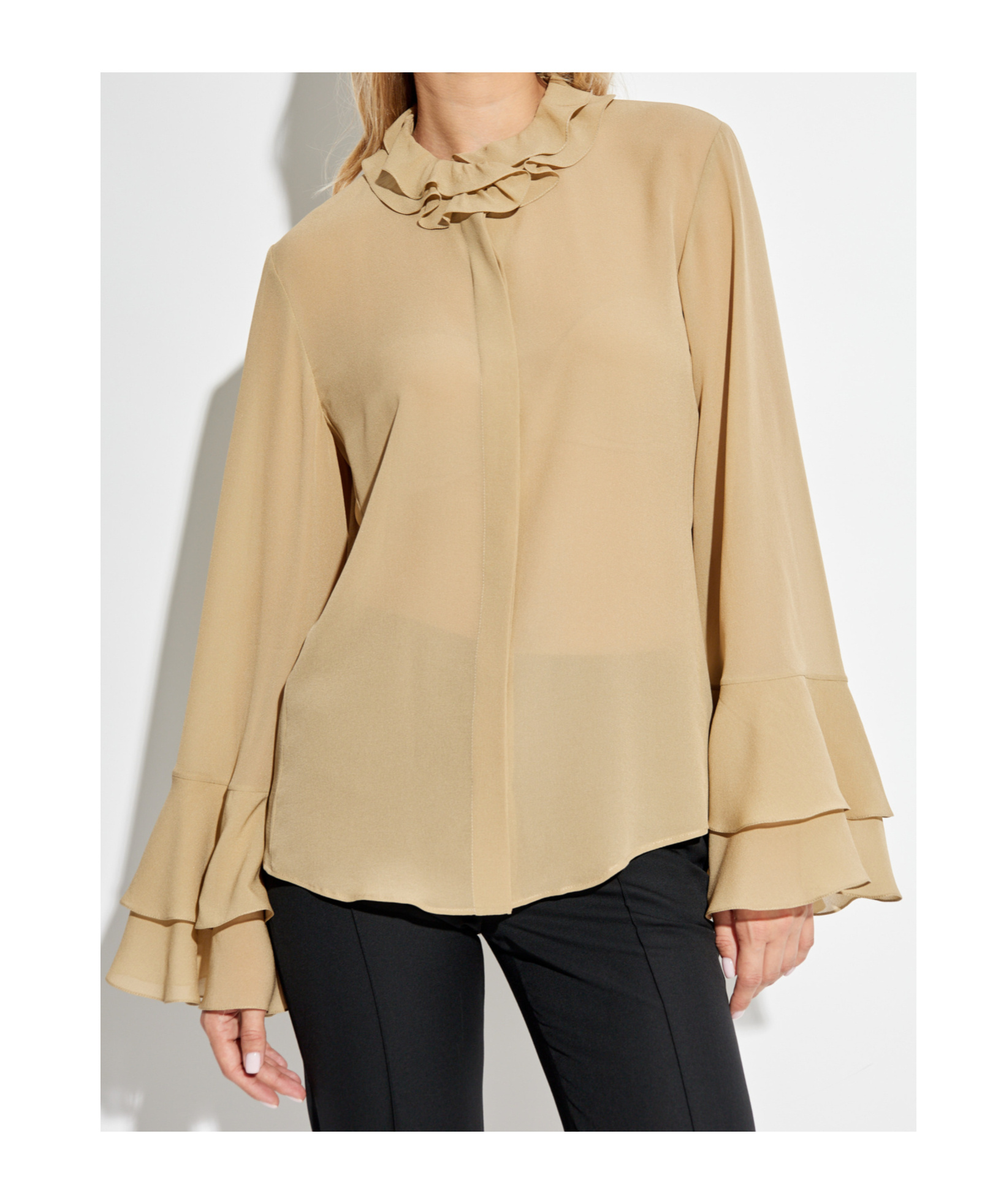 Chloé Silk Long-sleeved Ruffled Blouse In Nude