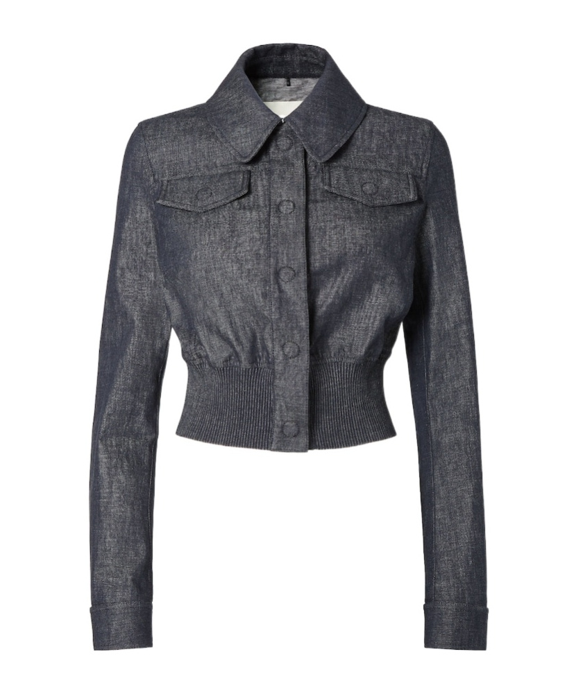 Fendi Light Blue Chambray Bomber Jacket In Black