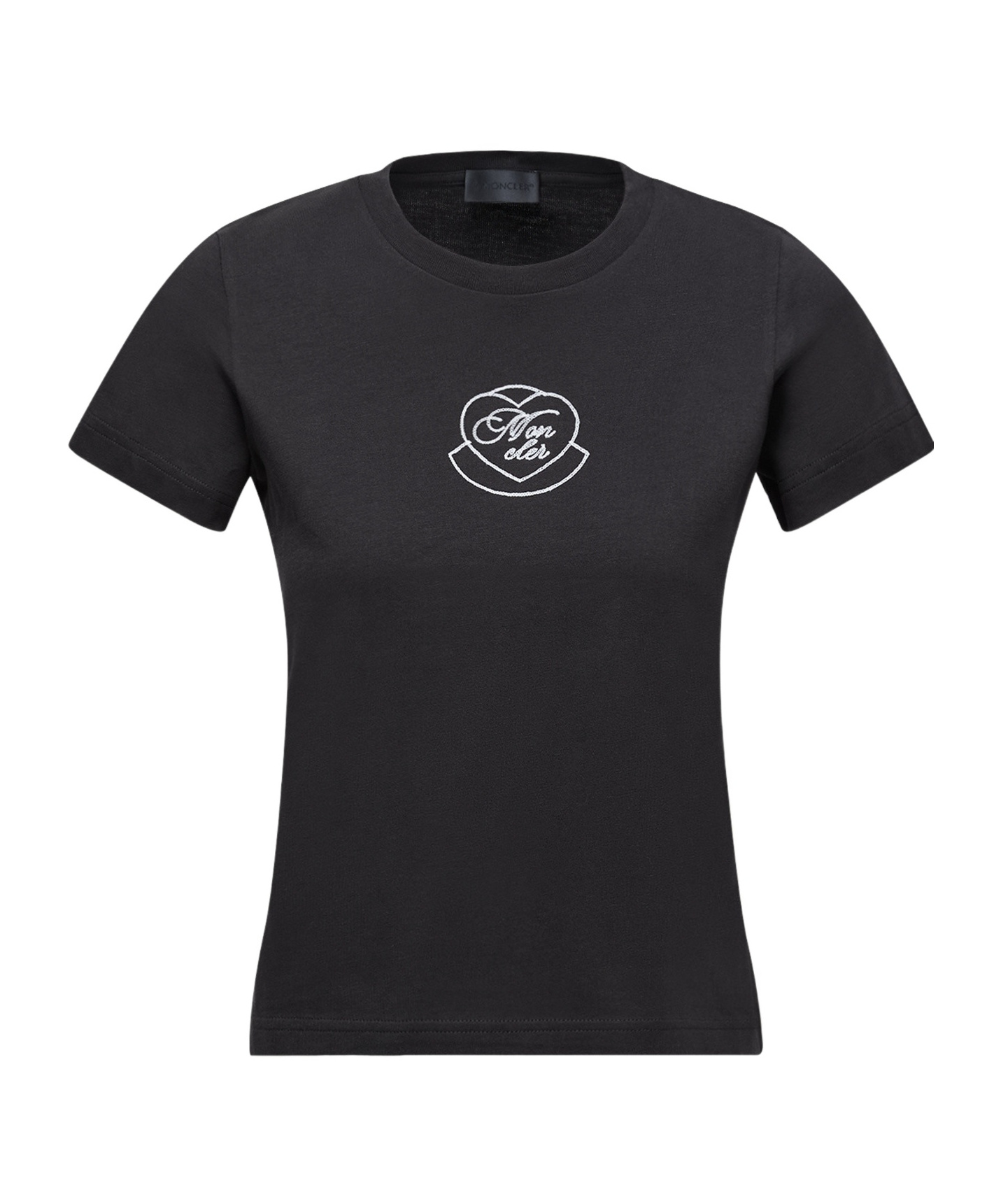 Moncler Embroidered Heart Logo Cotton T-shirt In Black