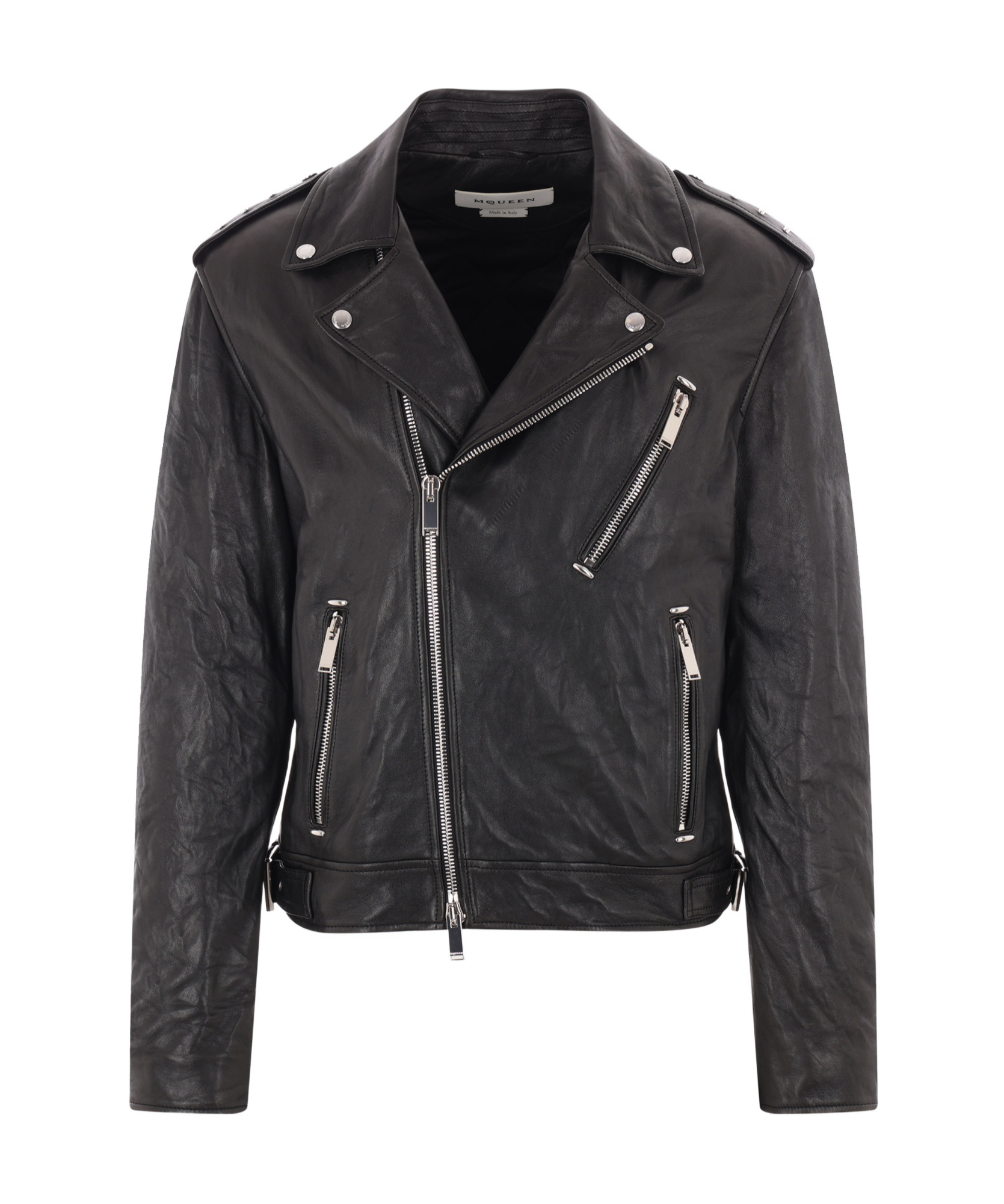Alexander Mcqueen Grained Lamb Leather Biker Jacket In Black