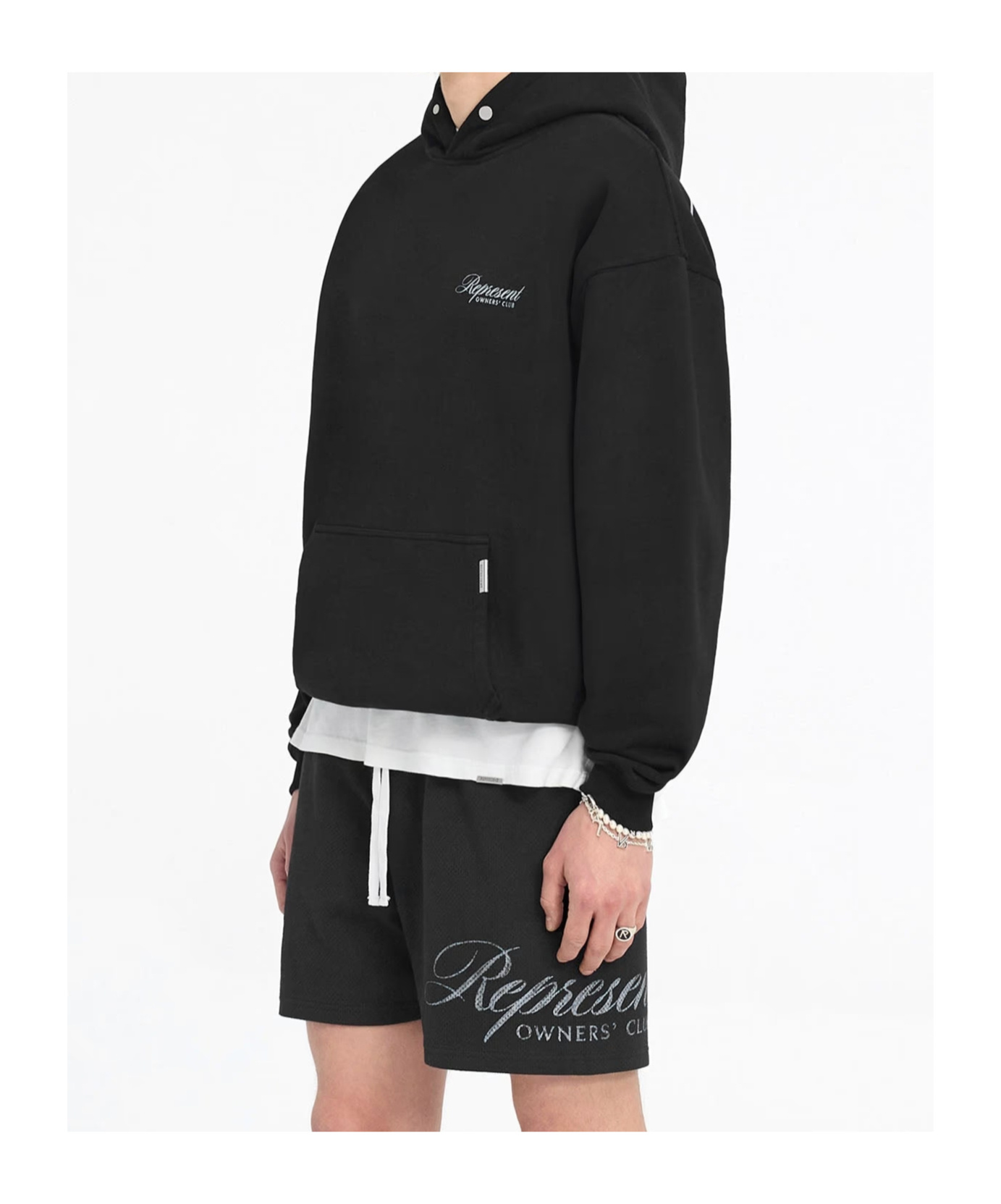 Represent Black Hoodie With Logo Lettering Detail On The Front And Maxi Logo Print On The Rear In Cotton Man In Black