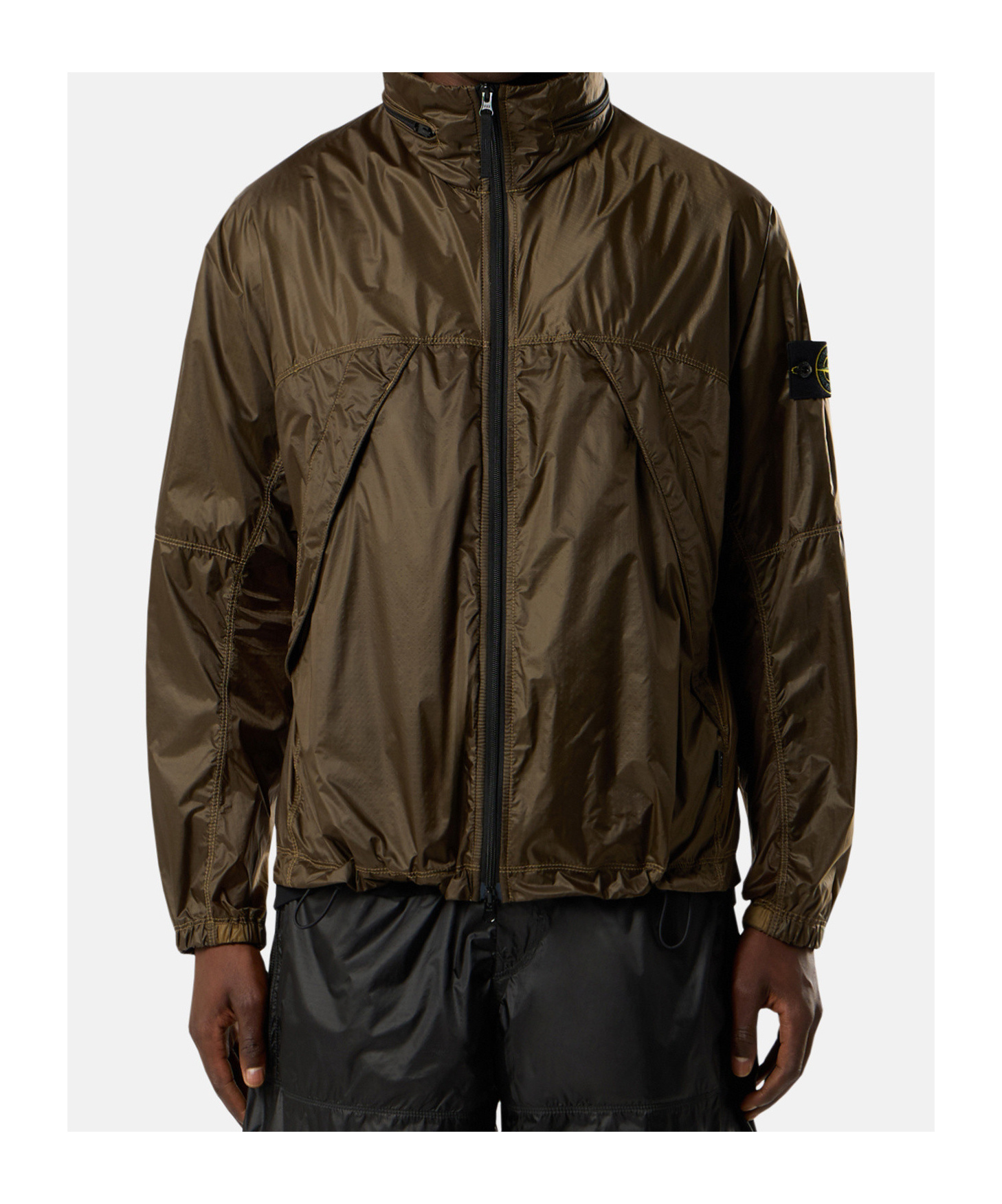 Stone Island Light Jacket With Anti-drop And Concealed Hood In Brown