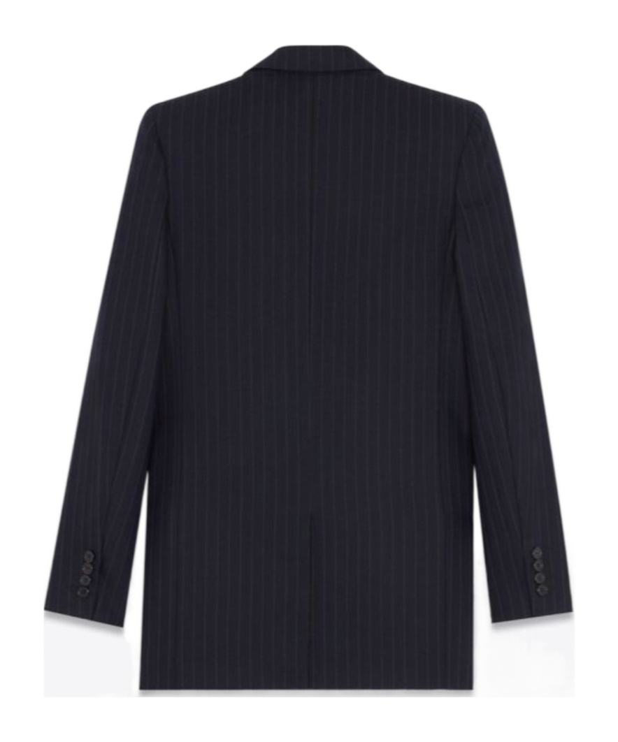 Saint Laurent Pinstripe Double Breasted Blazer In Black