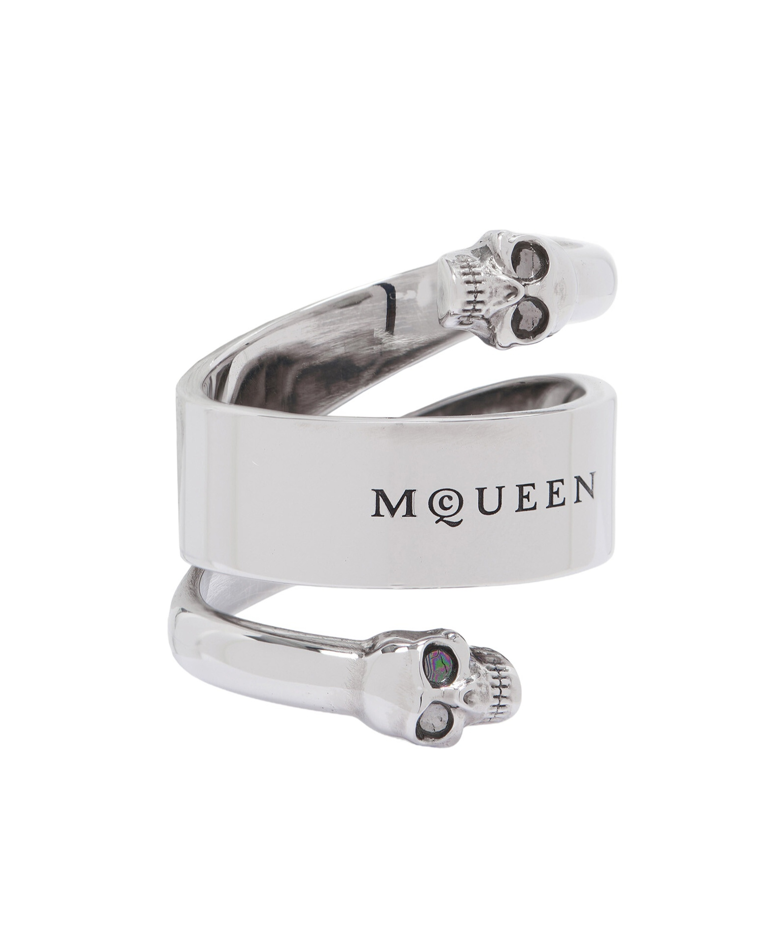 Alexander Mcqueen Men's Twin Skull Ring In Antique Silver In White