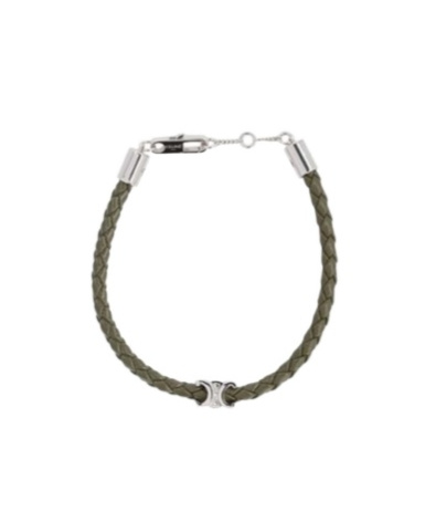 Celine Triomphe Beach Bracelet In Smooth Calfskin And Brass With Rhodium Finish In Green
