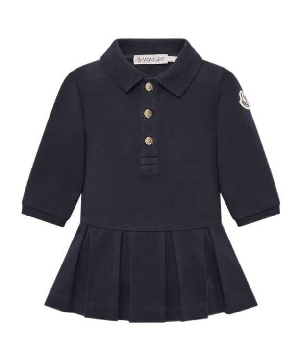 Moncler Logo-patch Pleated Dress In Blue
