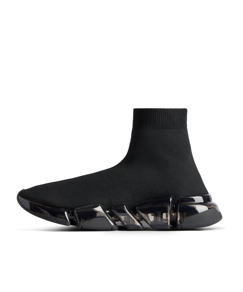 Shop Balenciaga Men's Speed 2.0 Full Clear Sole Graffiti Recycled Knit Sneaker In Black/white