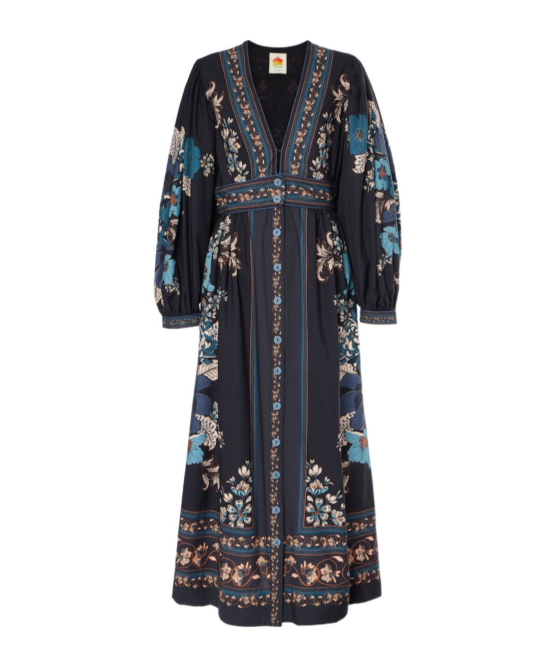 Farm Rio Blossom Tapestry Cotton Midi Dress In Black