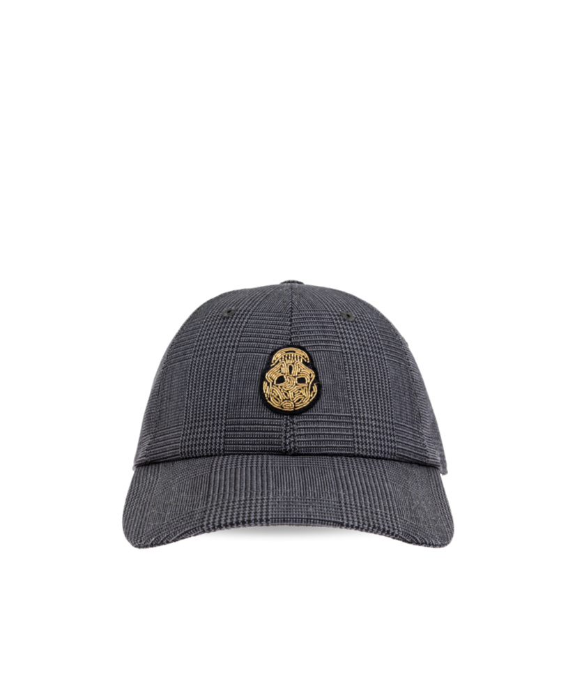 Alexander Mcqueen Skull-patch Check-pattern Baseball Cap In Black