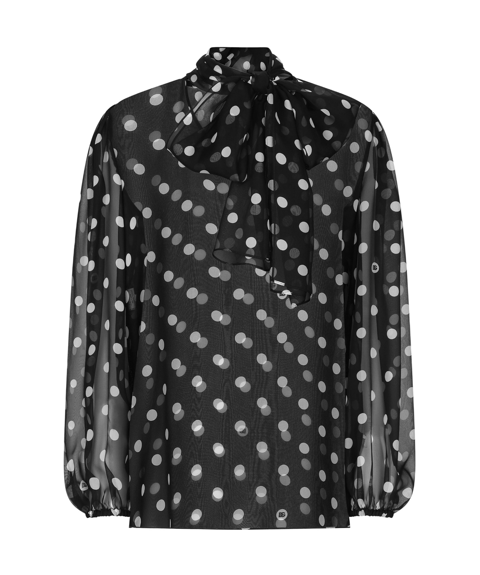 Dolce & Gabbana Polka-dot Chiffon Pussy-bow Blouse In Black