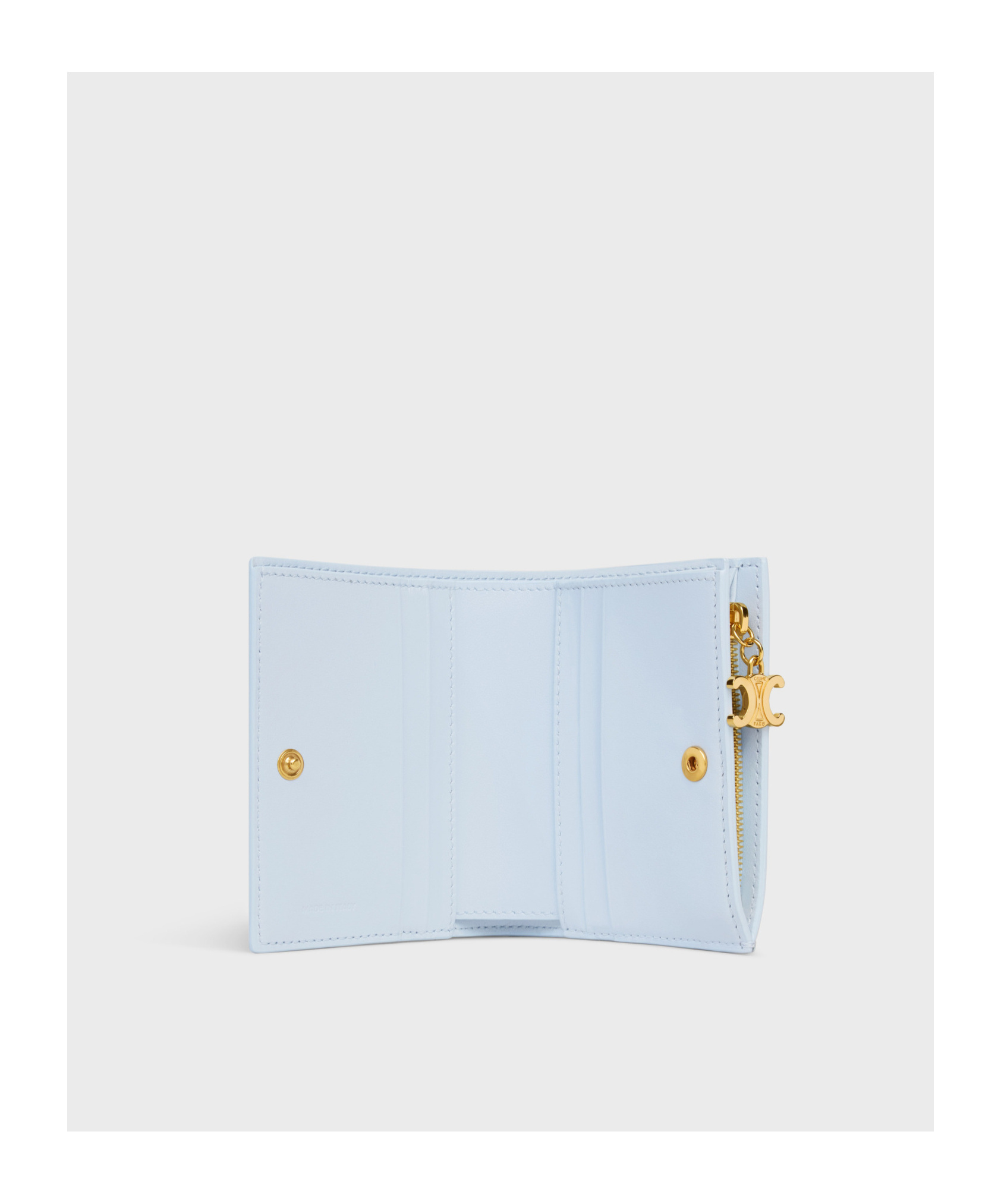 Celine Compact Wallet Triomphe Charms In Grained Calfskin In Blue