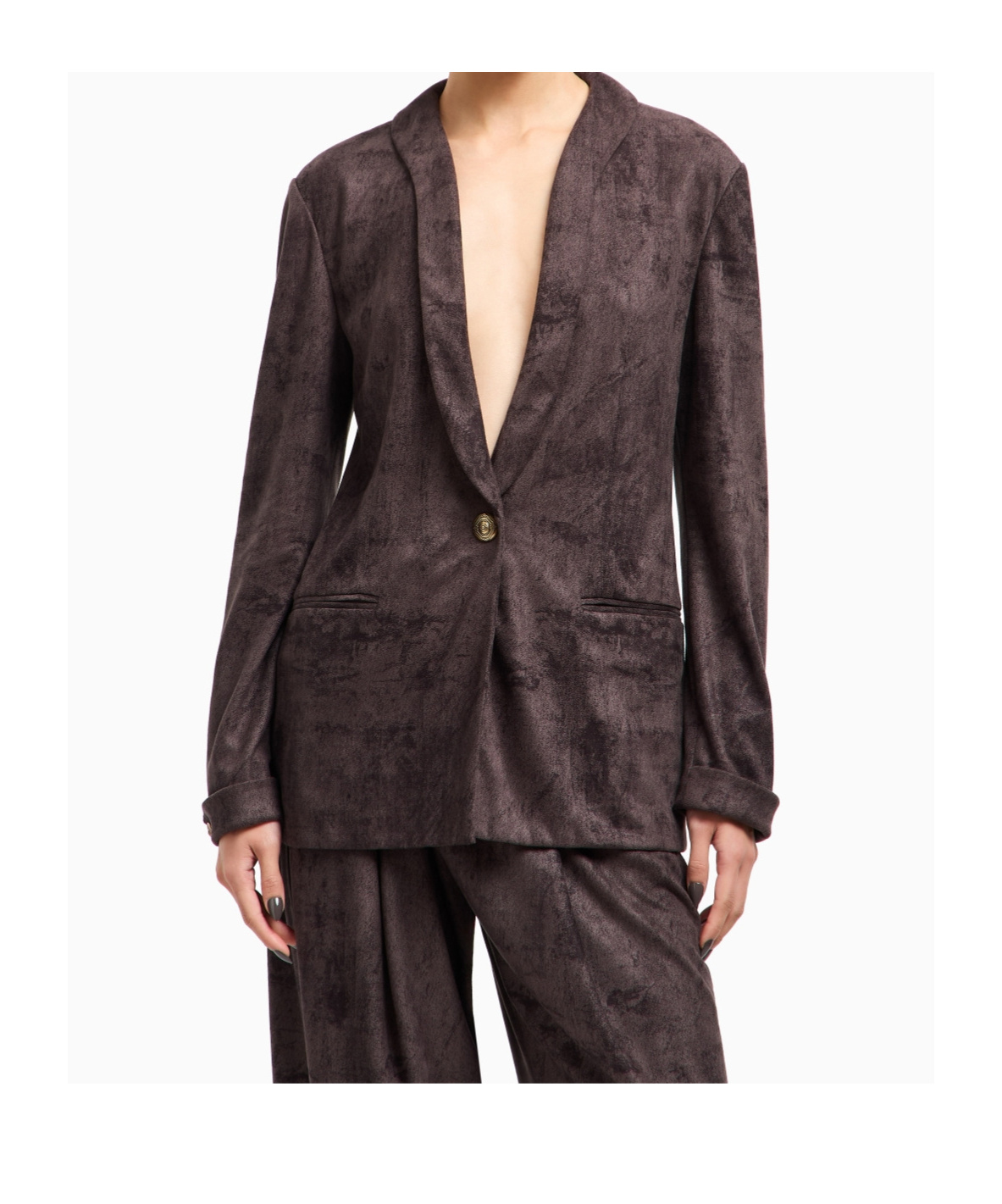 Giorgio Armani Single-breasted Jacket In Alcantara-effect Jersey In Brown