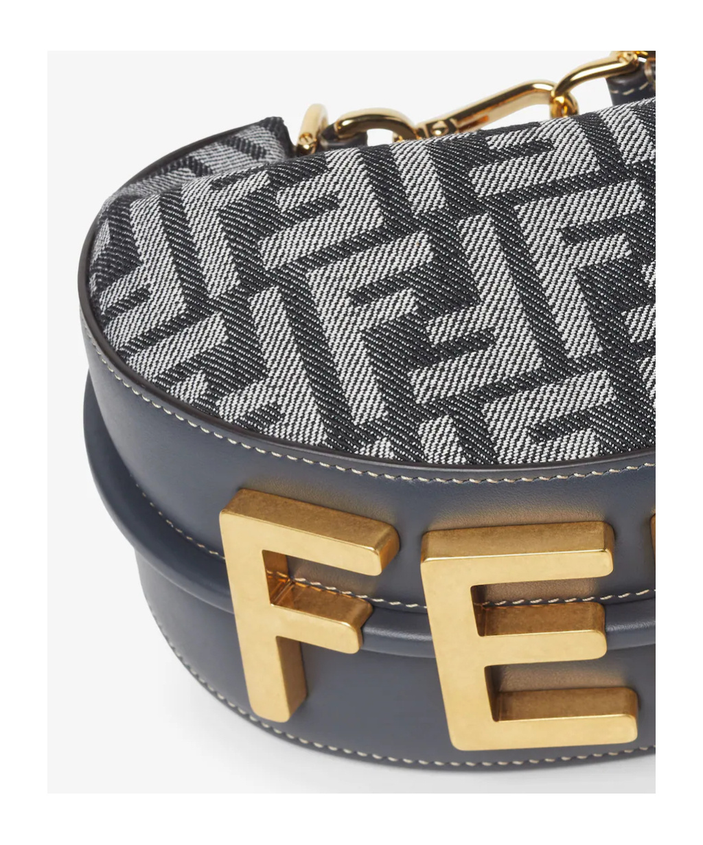 Fendi Women Mini Denim Effect Ff Jacquard Graphy Hobo Bag In Black