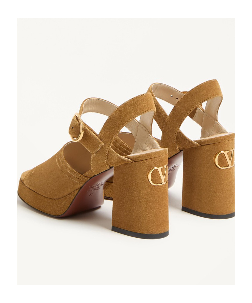 Valentino Garavani Fawcette Platform Crust Leather Sandal 100mm Woman Havana Beige 40 In Brown