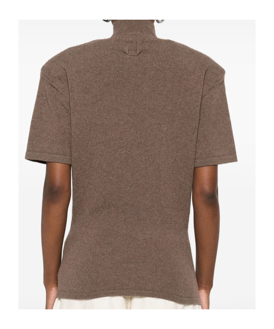 Jacquemus Short Sleeve Mock Neck Top With Shoulder Pads In Brown