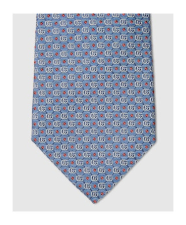 Gucci Double G Silk Jacquard Tie In Blue