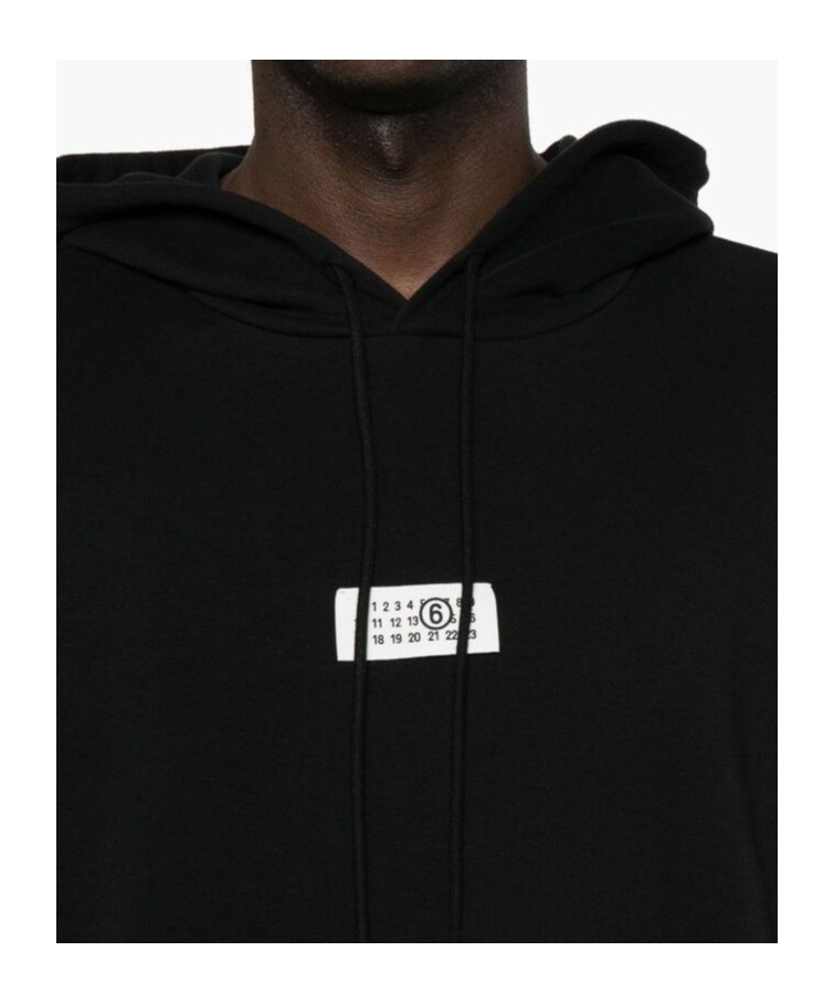 Mm6 Maison Margiela Mm6 By Maison Margiela Emblazoned Black Hoodie With Drawstring And Ribbed Finishes In Black