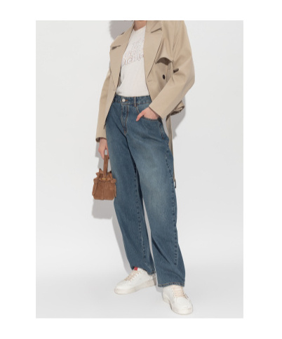 Golden Goose Viscose Blend T-shirt With Ribbed Crew Neck And Front Print In White