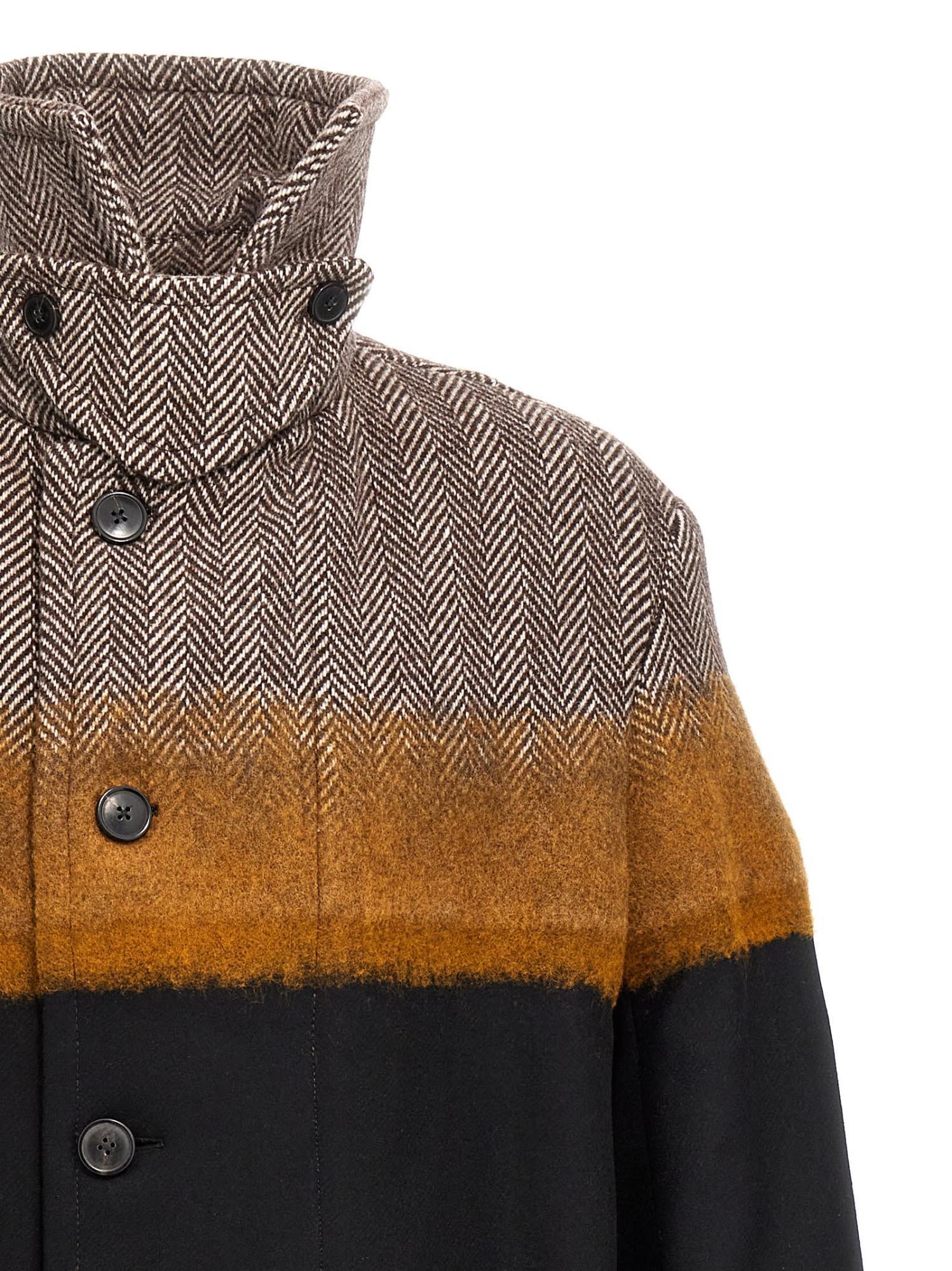 Dries Van Noten Multicolor Stand Collar Coat In Black