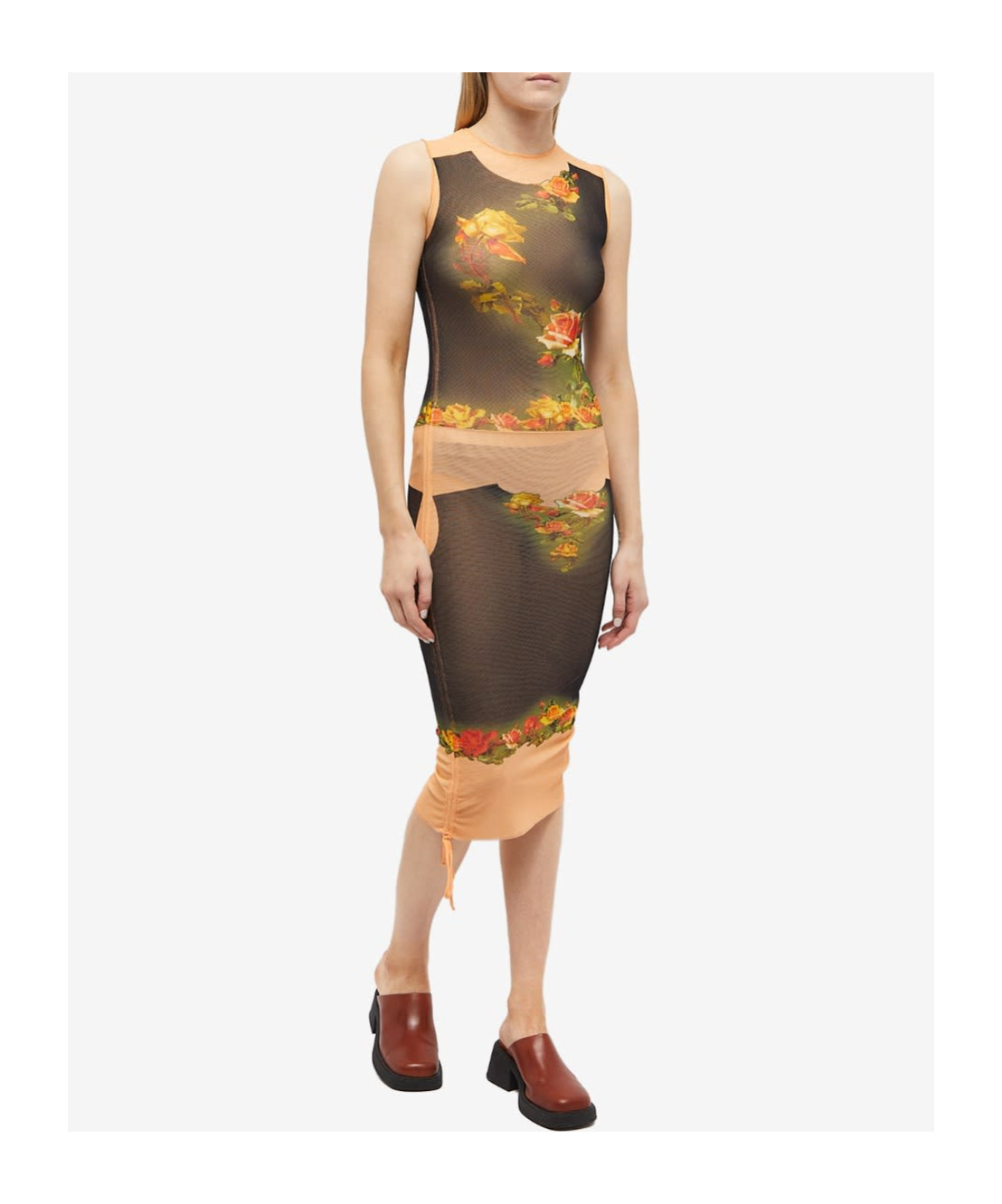 Jean Paul Gaultier Flowers Petit Grand Print Gathered Midi Dress In Multicolor